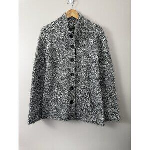 Womens Grannycore S Black White Marled Fisherman Cardigan Chunky Preppy Classic